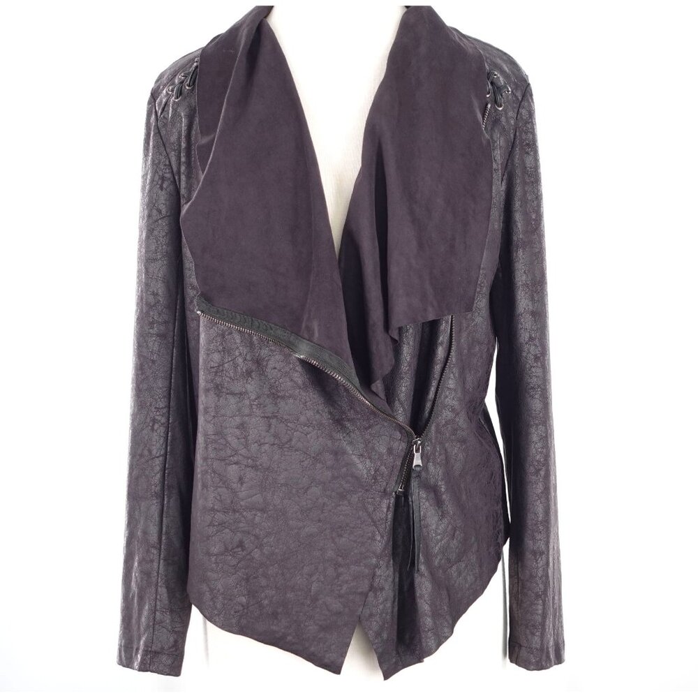 Faux Leather Moto Style Jacket With Lace-Up Shoulder Detail By Vigoss